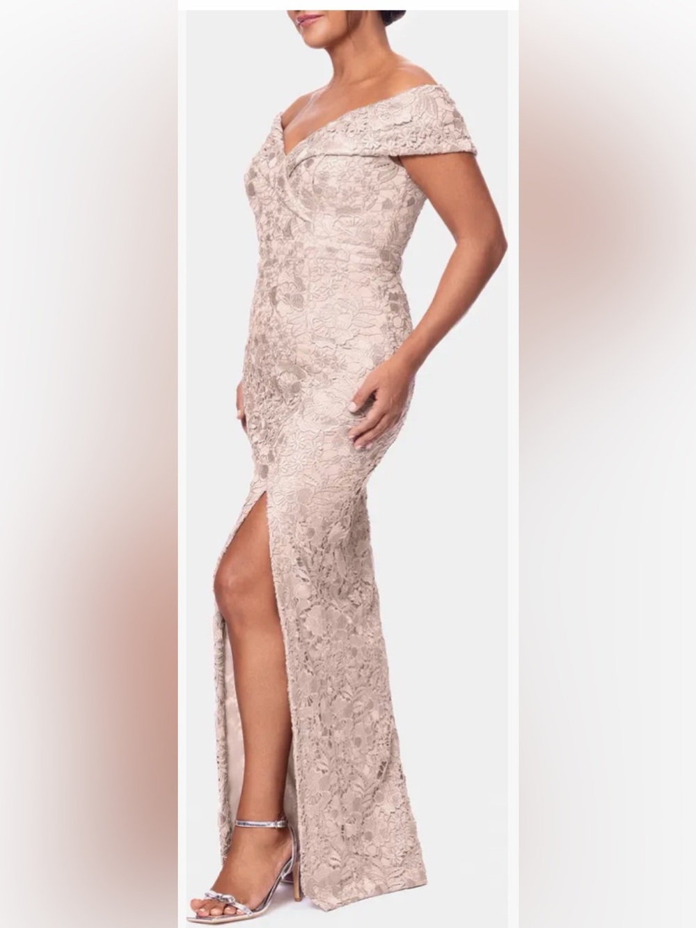Xscape Blush Pink Floral Lace Gown
